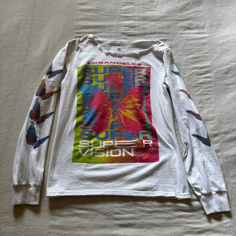 PacSun "Super Supervision" Butterfly Distressed Long Sleeve Graphic Tee